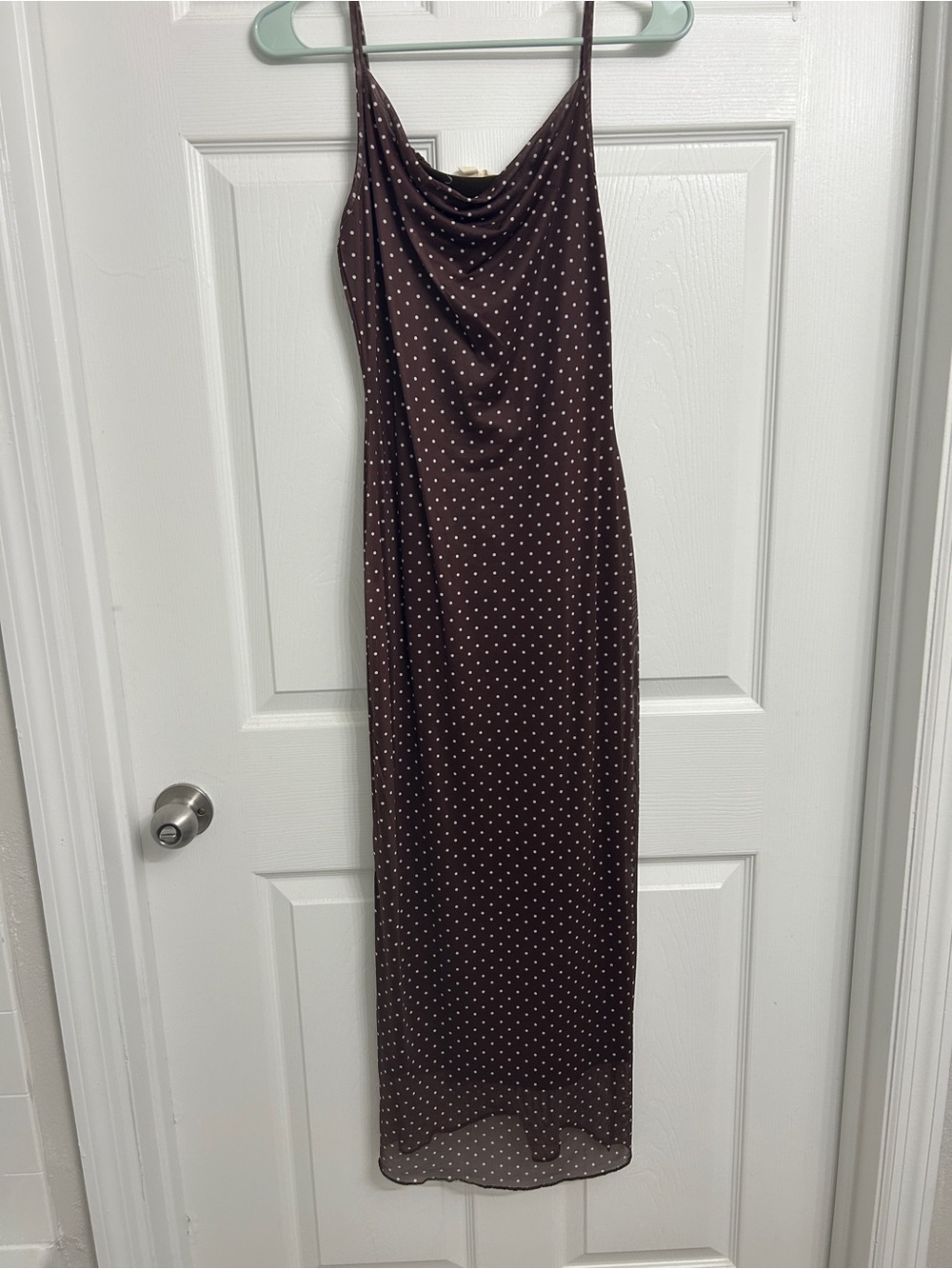 See You Monday Brown Polka Dot Cowl Neck Maxi Dress